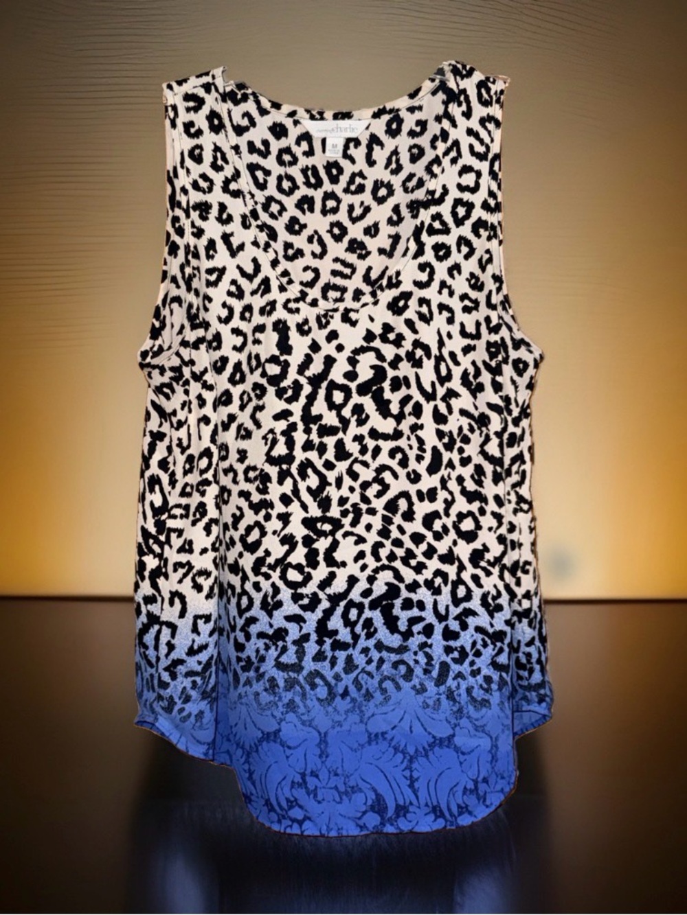 Charming Charlie Black & Blue Leopard & Damask Ombre Print Sleeveless Top-M-EC